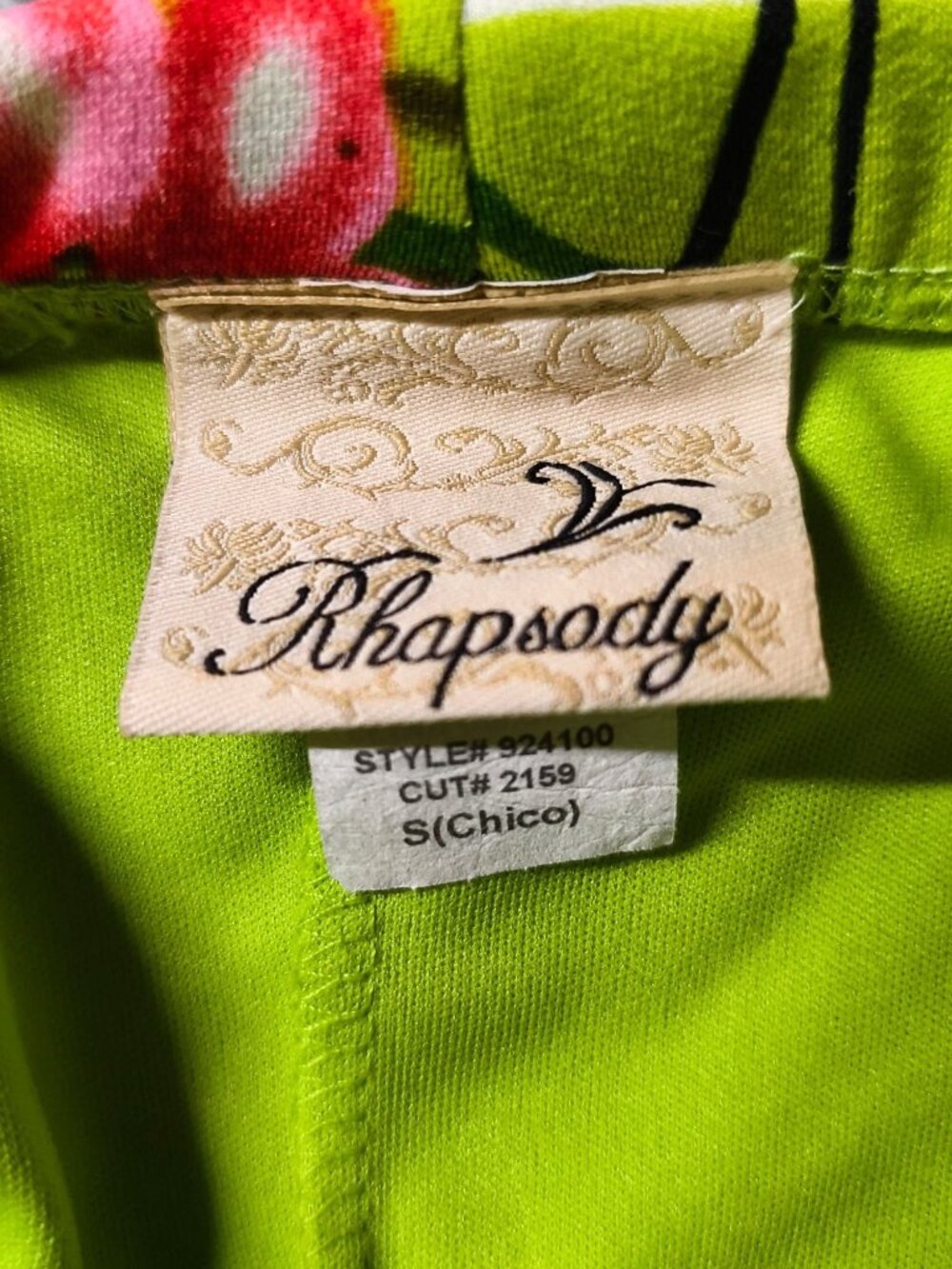 Vtg Rhapsody S Strapless Mini Dress Y2K Floral Ruffled Green Pink Festive Coquet - Picture 5 of 6